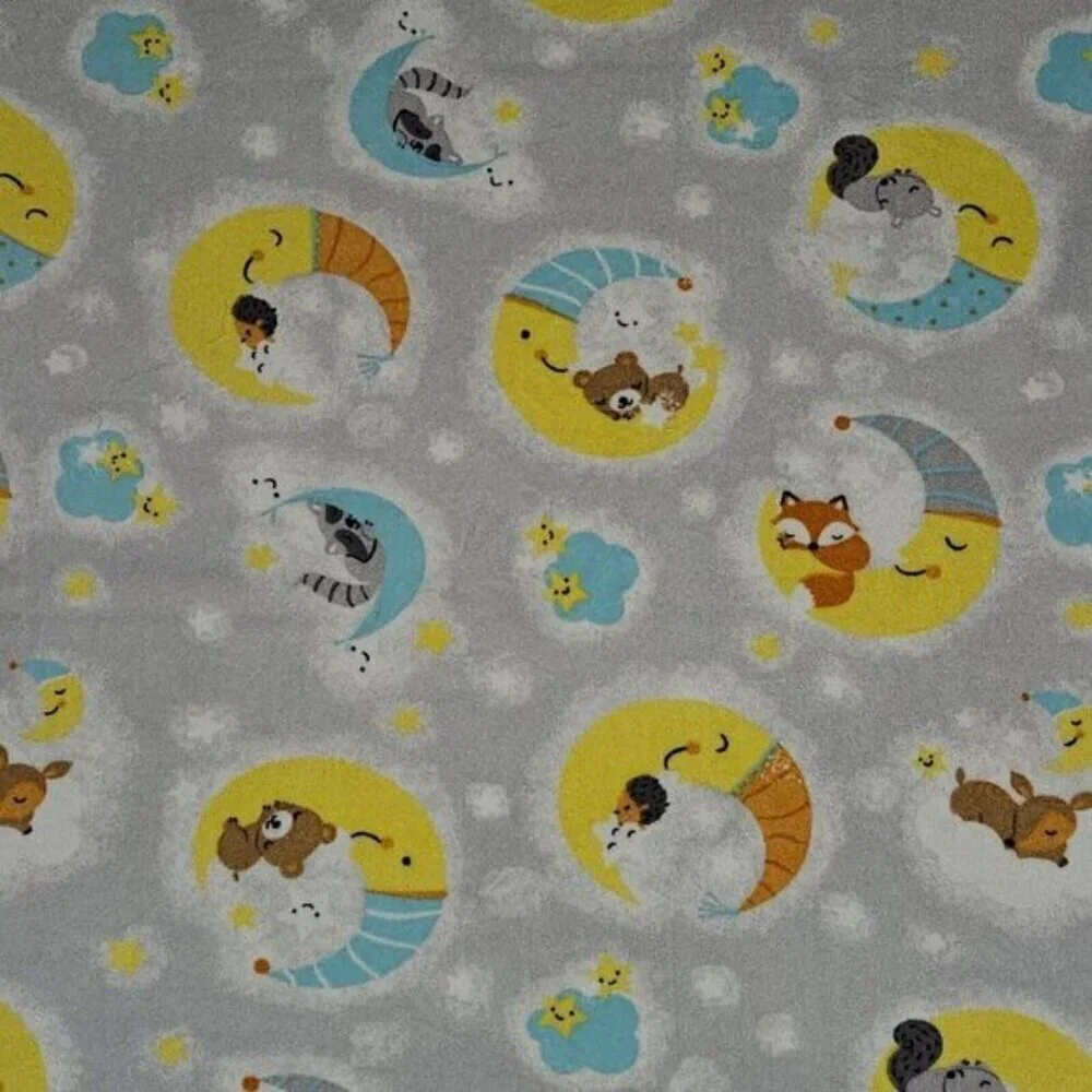Moon Stars Fleece Baby Blanket Gray Sherpa Raccoon Bear Squirrel Fox Deer